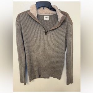 Field & Stream Men's Gray Ribbed Zip-Up Sweater with Sherpa Collar
